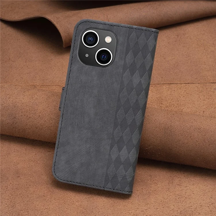 Capa de Couro PU para iPhone 13 / 14 6.1 polegadas com Padrão Impresso Carteira Ajustável Stand Flip Phone Case - Preto
