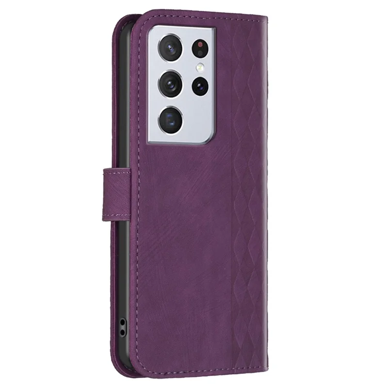 PU Leather Cover for Samsung Galaxy S21 Ultra 5G Anti-fall Imprinted Pattern Wallet Stand Phone Case - Purple