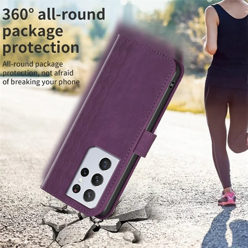 PU Leather Cover for Samsung Galaxy S21 Ultra 5G Anti-fall Imprinted Pattern Wallet Stand Phone Case - Purple