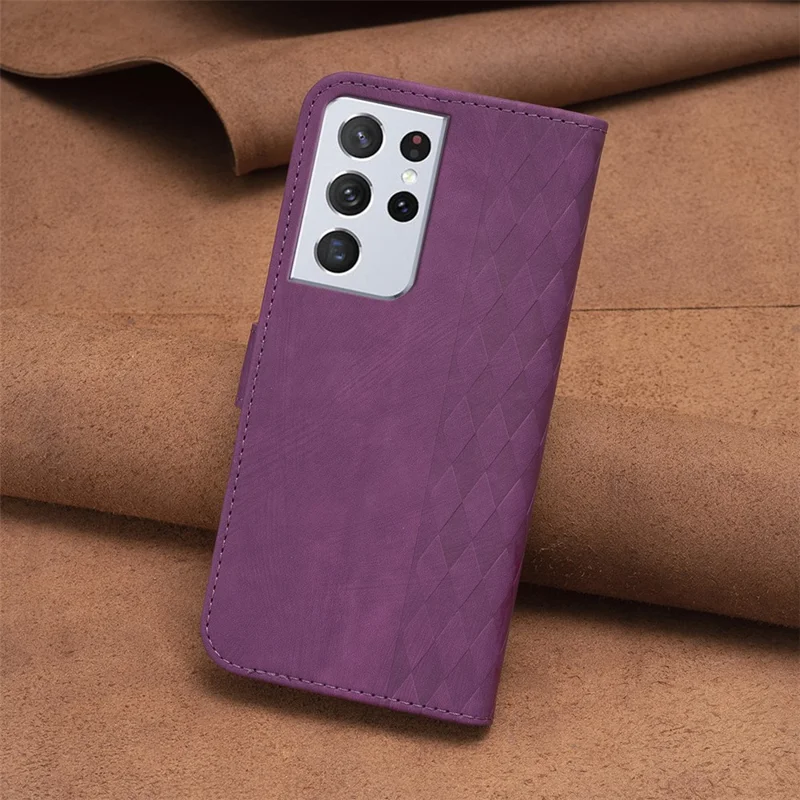 PU Leather Cover for Samsung Galaxy S21 Ultra 5G Anti-fall Imprinted Pattern Wallet Stand Phone Case - Purple