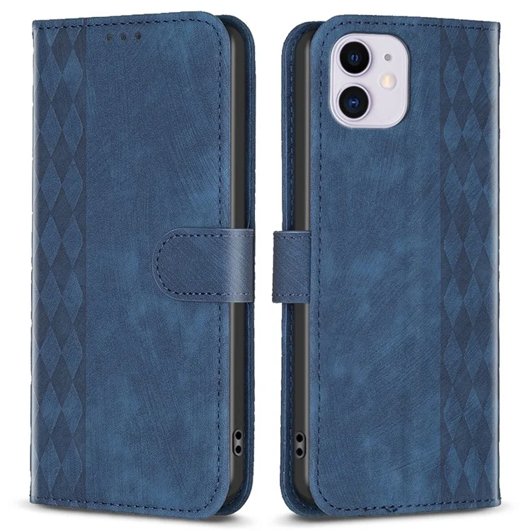 Capa de Couro PU para iPhone 11, à Prova de Choques, com Padrão Impresso Carteira Stand Phone Flip Case - Azul