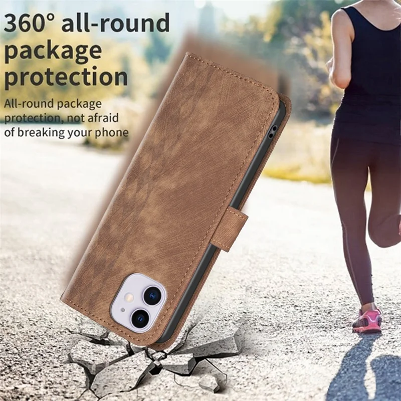 PU Leather Cover for iPhone 11 Bump Proof Imprinted Pattern Wallet Stand Phone Flip Case - Brown