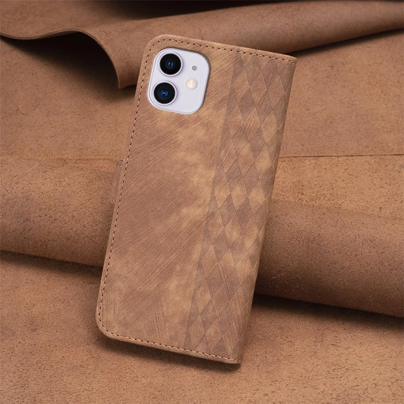 PU Leather Cover for iPhone 11 Bump Proof Imprinted Pattern Wallet Stand Phone Flip Case - Brown