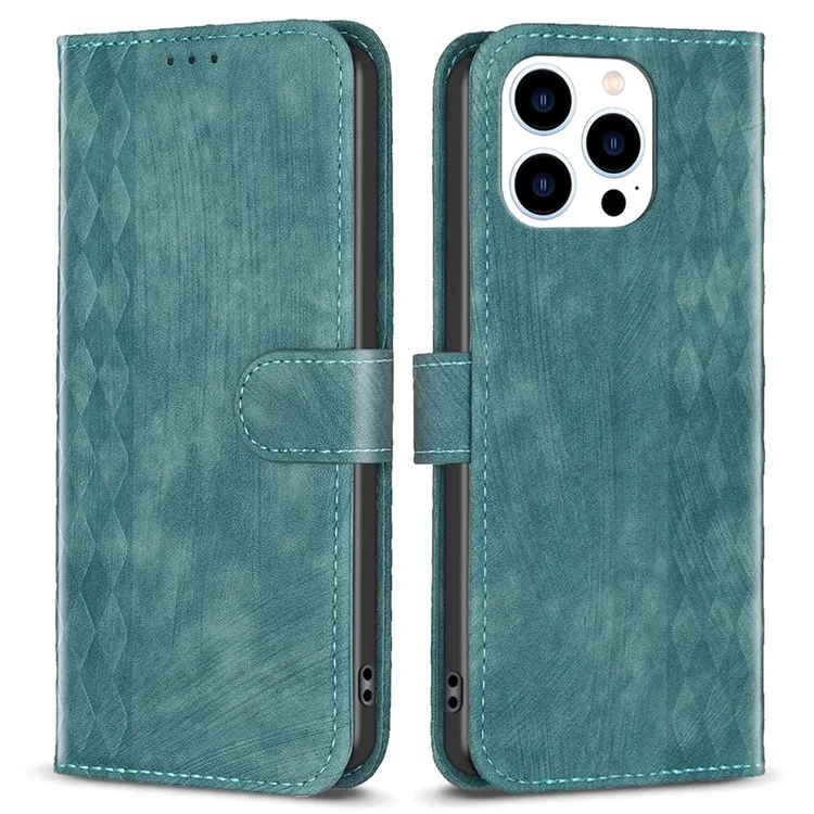 PU Leder-Cover für iPhone 13 Pro 6.1 Zoll Wallet Stand Kratzsicher Geprägtes Muster Flip Phone Case - Grün