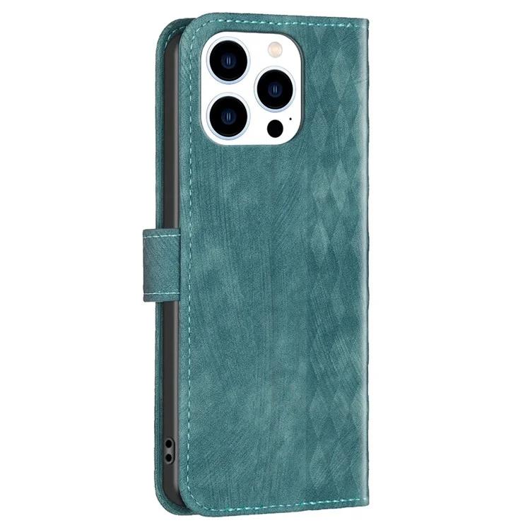 PU Leder-Cover für iPhone 13 Pro 6.1 Zoll Wallet Stand Kratzsicher Geprägtes Muster Flip Phone Case - Grün