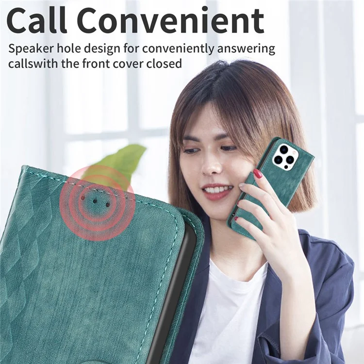 PU Leder-Cover für iPhone 13 Pro 6.1 Zoll Wallet Stand Kratzsicher Geprägtes Muster Flip Phone Case - Grün