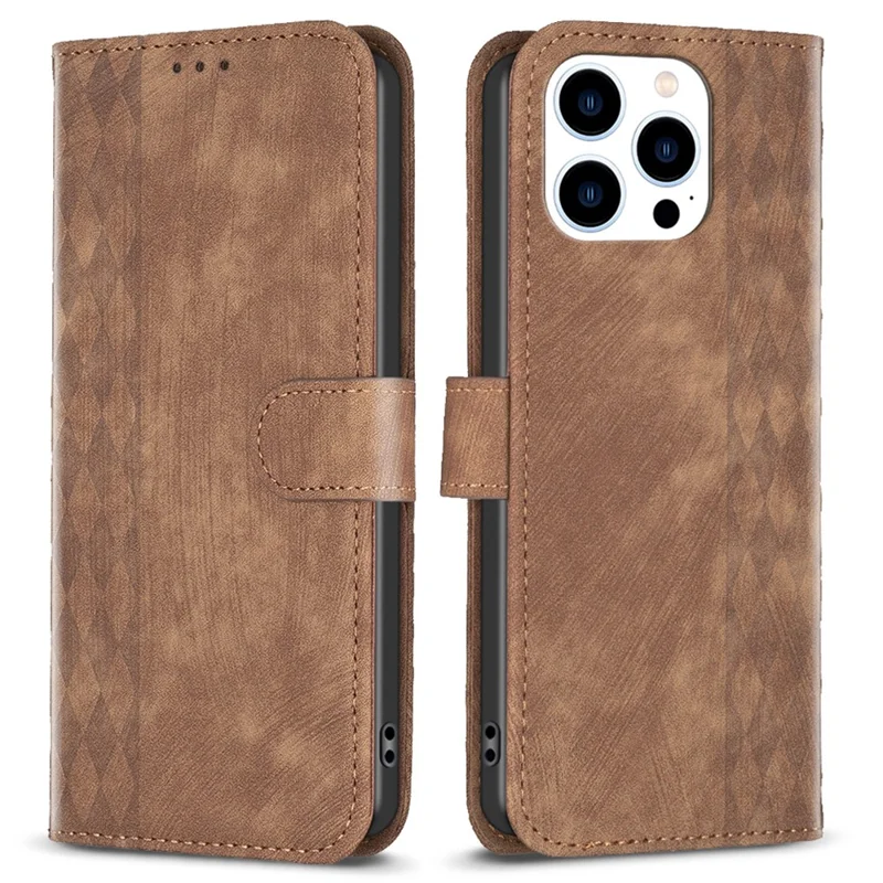 PU Leather Cover for iPhone 13 Pro 6.1 inch Wallet Stand Scratch Proof Imprinted Pattern Flip Phone Case - Brown