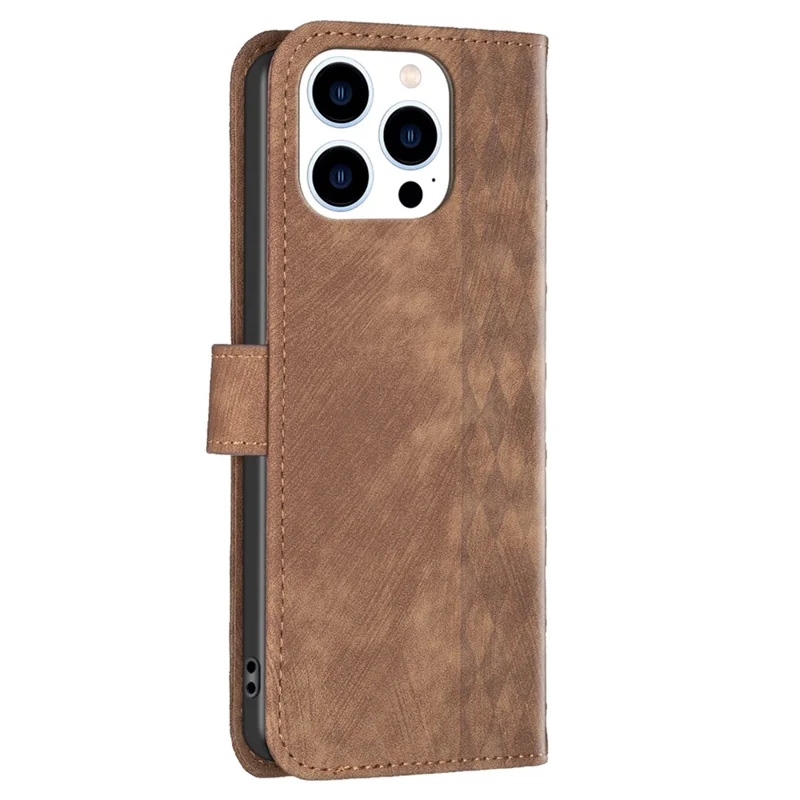 PU Leather Cover for iPhone 13 Pro 6.1 inch Wallet Stand Scratch Proof Imprinted Pattern Flip Phone Case - Brown