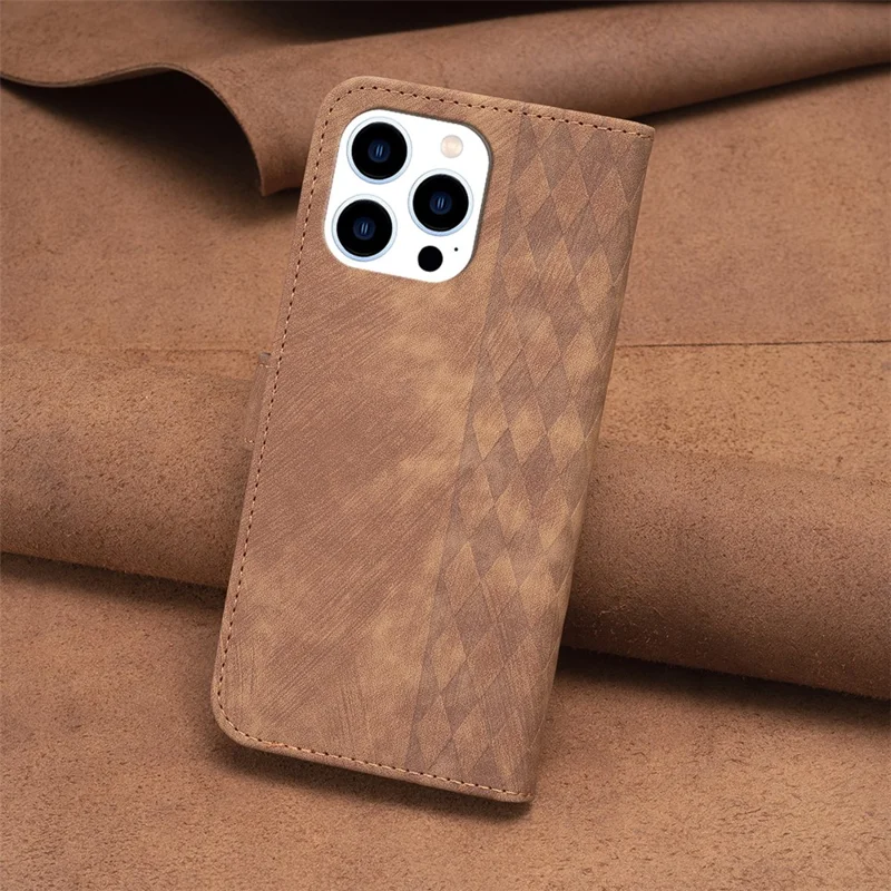 PU Leather Cover for iPhone 13 Pro 6.1 inch Wallet Stand Scratch Proof Imprinted Pattern Flip Phone Case - Brown