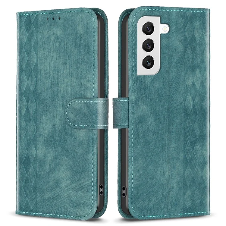For Samsung Galaxy S22 5G Leather Cover, Wallet Stand Scratch Proof Imprinted Pattern Flip Phone Case - Green