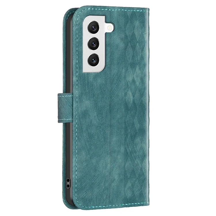 For Samsung Galaxy S22 5G Leather Cover, Wallet Stand Scratch Proof Imprinted Pattern Flip Phone Case - Green