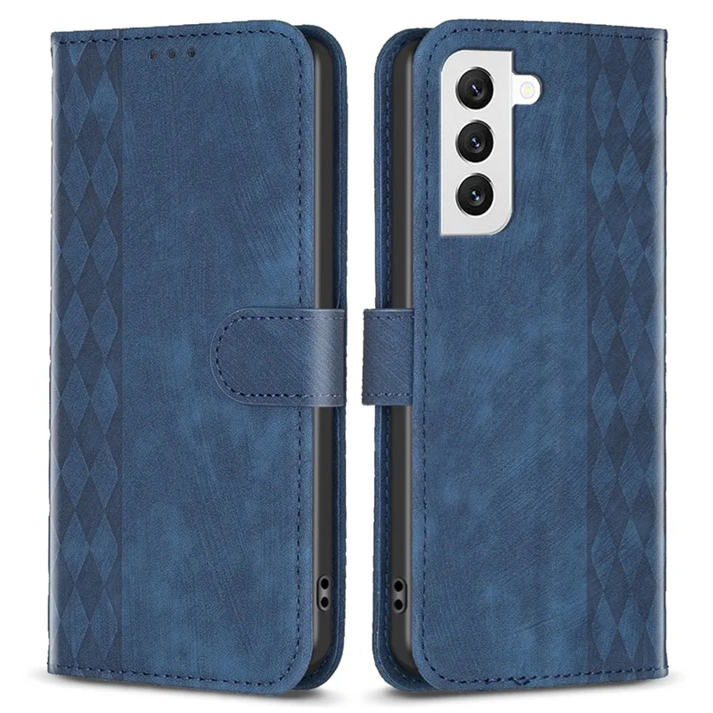 For Samsung Galaxy S22 5G Leather Cover, Wallet Stand Scratch Proof Imprinted Pattern Flip Phone Case - Blue