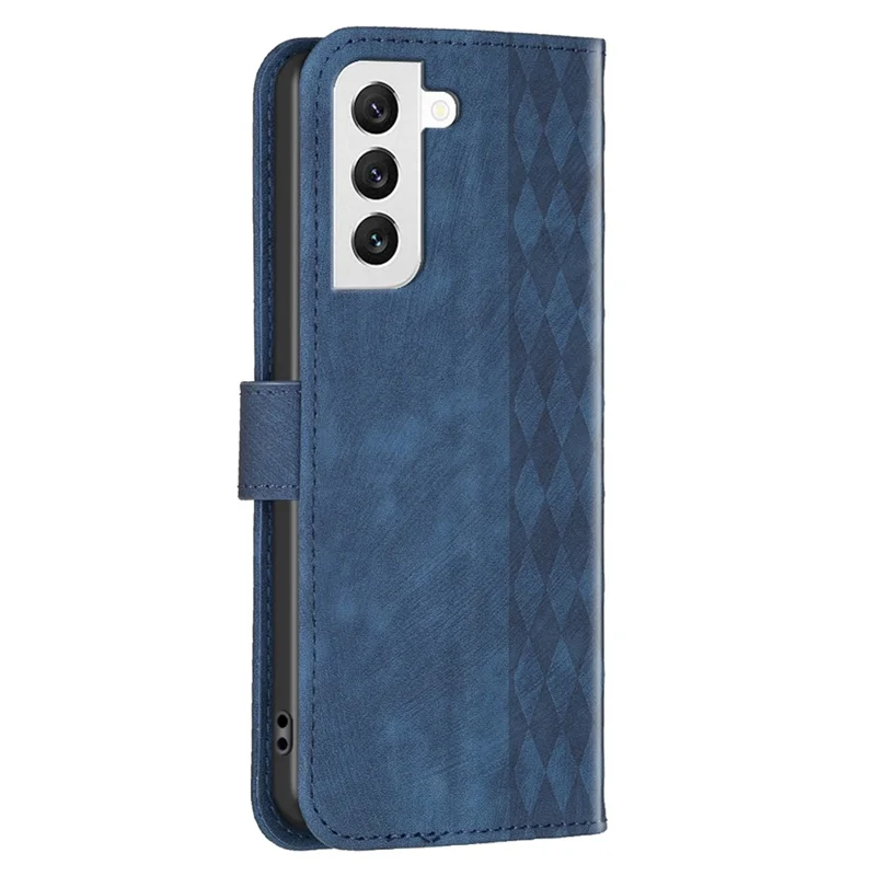 For Samsung Galaxy S22 5G Leather Cover, Wallet Stand Scratch Proof Imprinted Pattern Flip Phone Case - Blue
