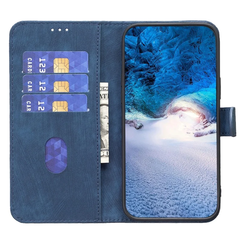 For Samsung Galaxy S22 5G Leather Cover, Wallet Stand Scratch Proof Imprinted Pattern Flip Phone Case - Blue