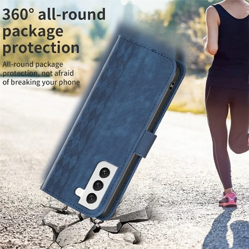 For Samsung Galaxy S22 5G Leather Cover, Wallet Stand Scratch Proof Imprinted Pattern Flip Phone Case - Blue