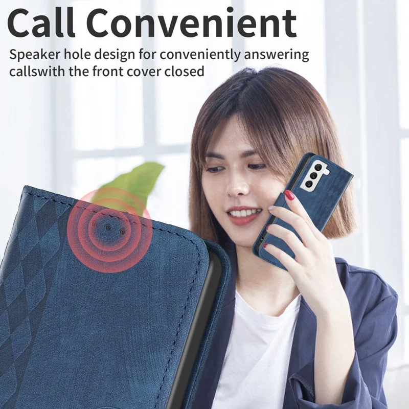 For Samsung Galaxy S22 5G Leather Cover, Wallet Stand Scratch Proof Imprinted Pattern Flip Phone Case - Blue