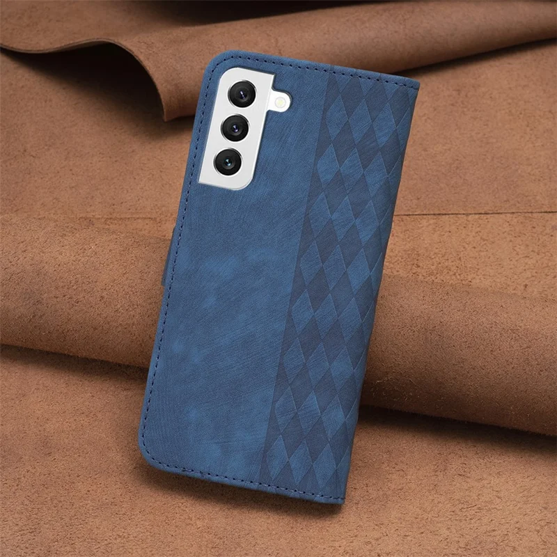 For Samsung Galaxy S22 5G Leather Cover, Wallet Stand Scratch Proof Imprinted Pattern Flip Phone Case - Blue