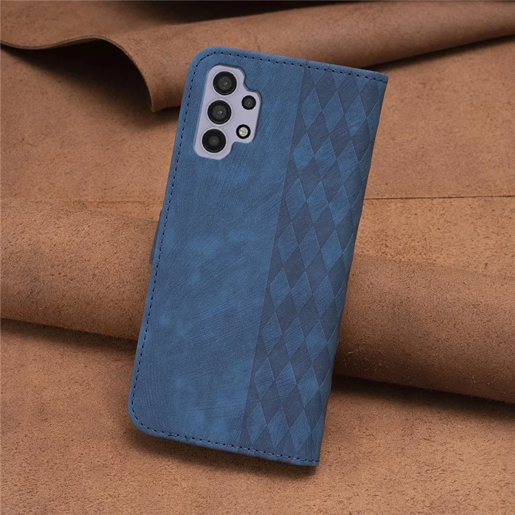 For Samsung Galaxy A32 5G / M32 5G Leather Cover, Wallet Stand Imprinted Pattern Phone Anti-drop Case - Blue