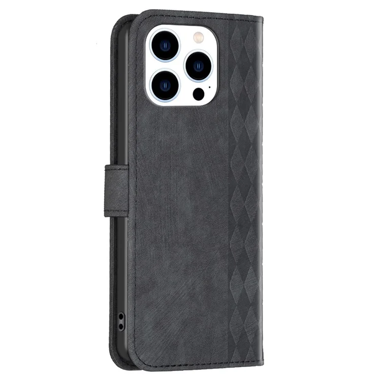 Phone Case for iPhone 13 Pro Max 6.7 inch Magnetic Closure Wallet Imprinting Pattern Stand Cover - Black