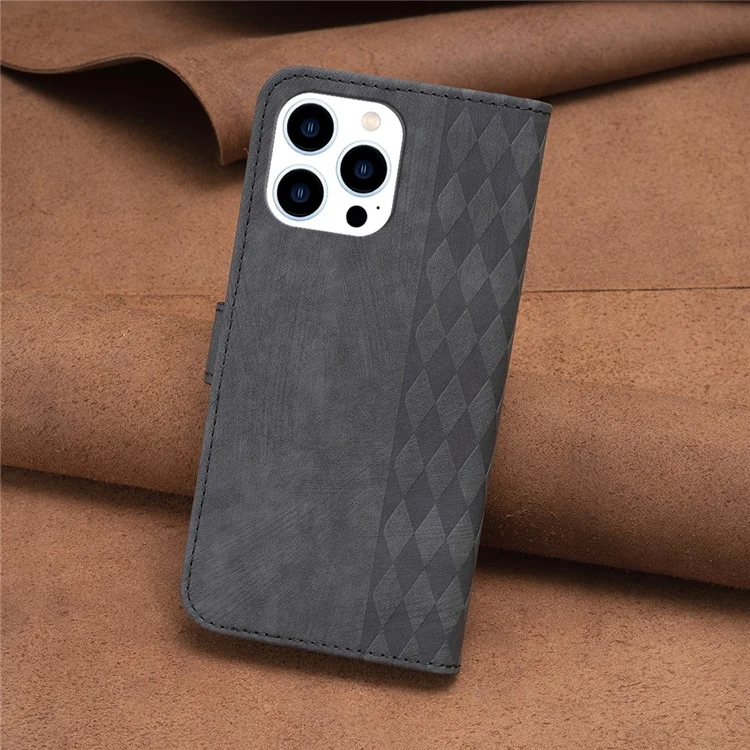 Phone Case for iPhone 13 Pro Max 6.7 inch Magnetic Closure Wallet Imprinting Pattern Stand Cover - Black