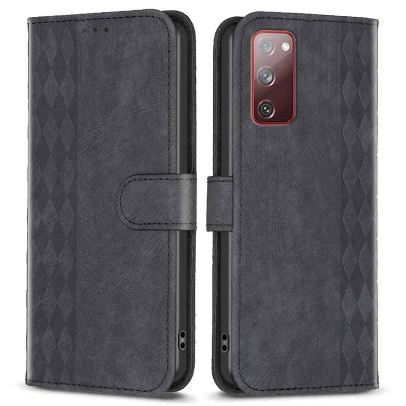 Phone Case for Samsung Galaxy S20 Lite / S20 FE / S20 FE 5G / S20 FE 2022 Wallet Imprinting Pattern Stand Cover - Black