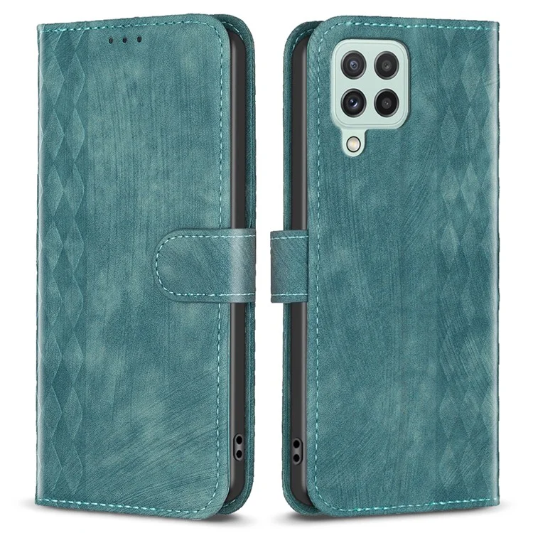 Для Samsung Galaxy A12 PU Leather+TPU Flip Cover Imprinted Pattern Shockproof Wallet Phone Case - Green