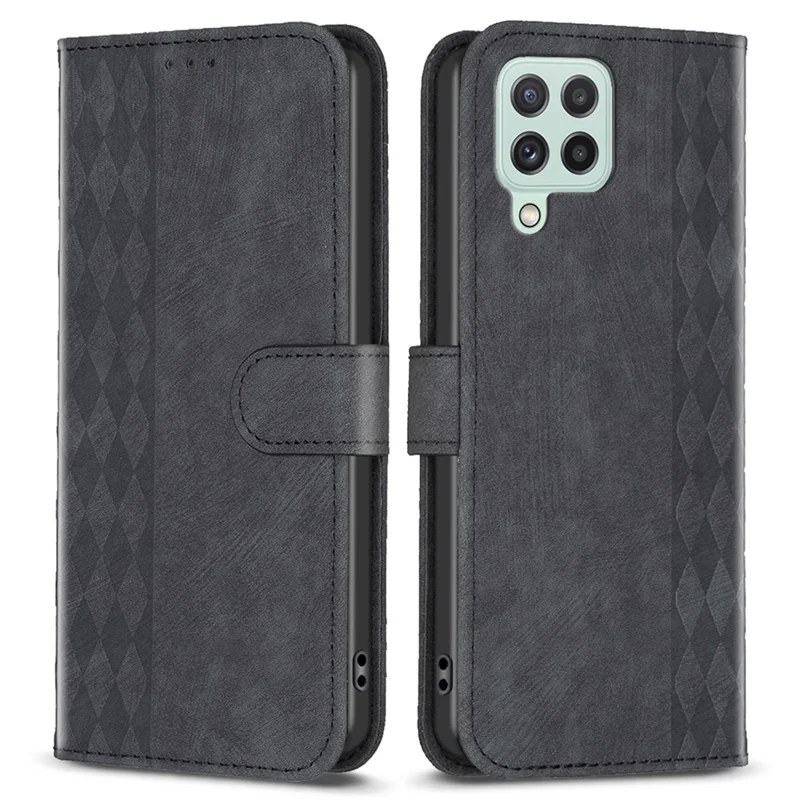 For Samsung Galaxy A12 PU Leather+TPU Flip Cover Imprinted Pattern Shockproof Wallet Phone Case - Black