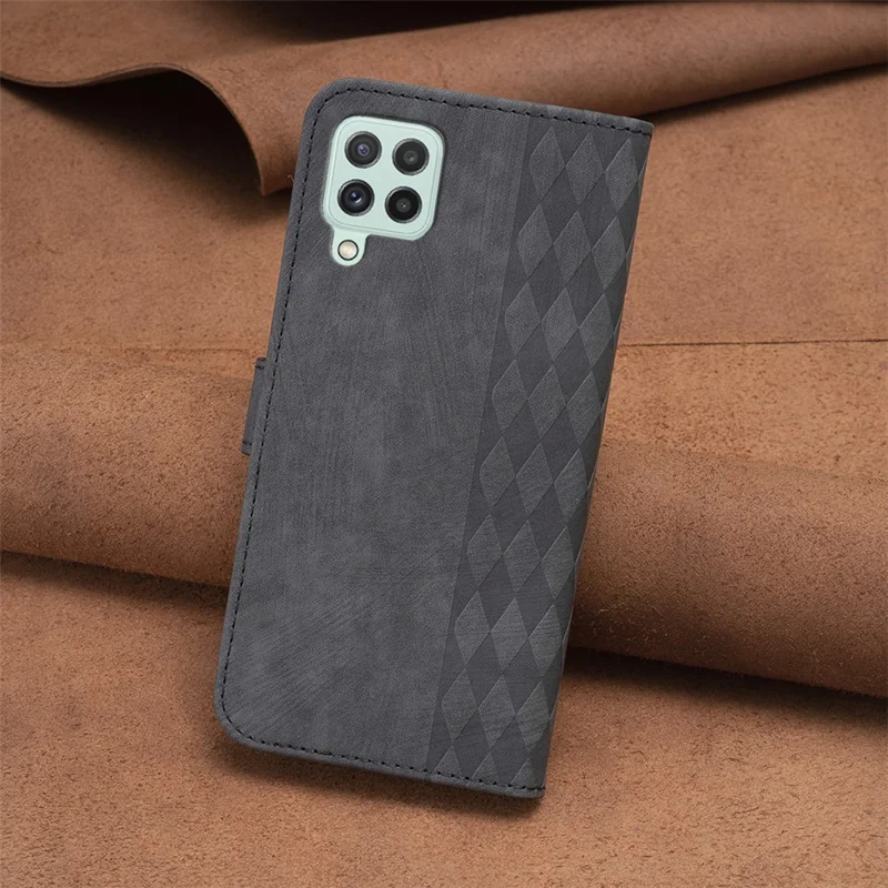 For Samsung Galaxy A12 PU Leather+TPU Flip Cover Imprinted Pattern Shockproof Wallet Phone Case - Black