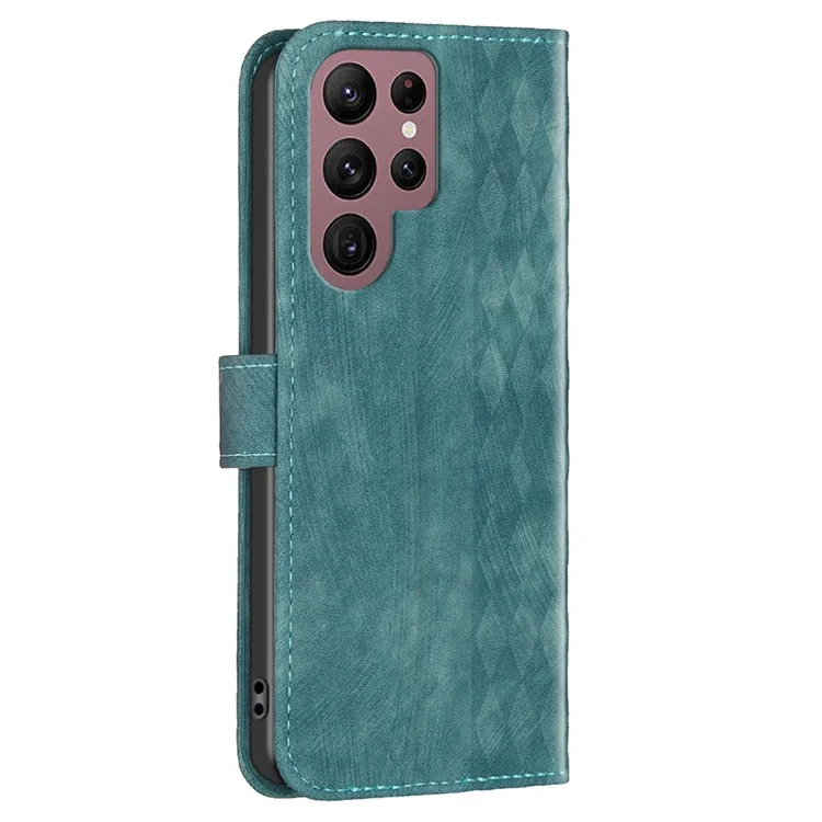 Pour Samsung Galaxy S22 Ultra 5G Imprinting Pattern Cover Stand Wallet Full Protection Phone Case - Green