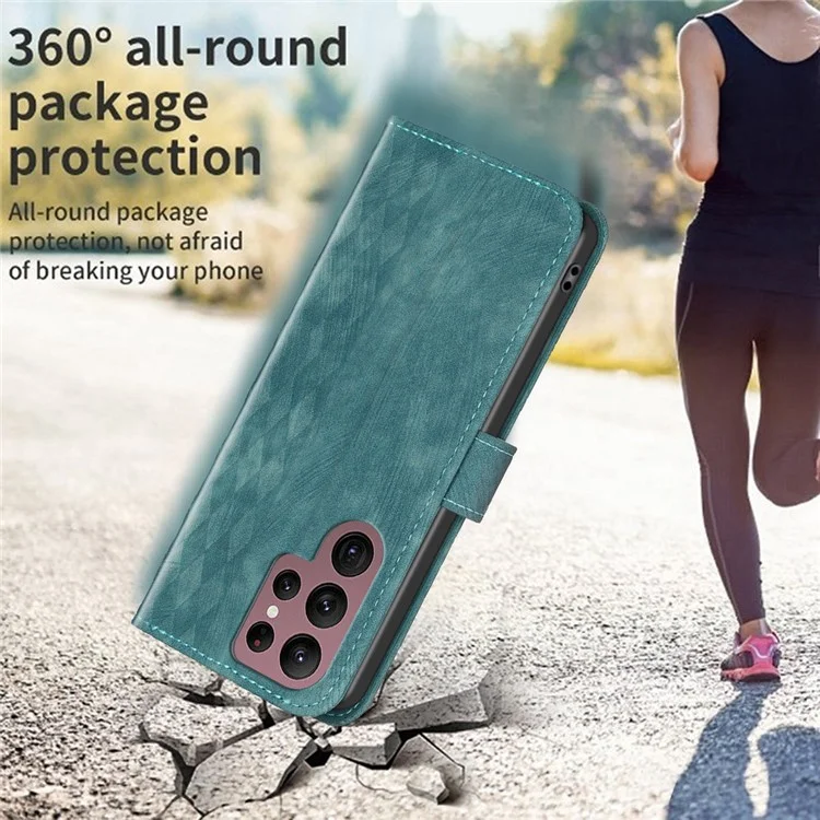 Pour Samsung Galaxy S22 Ultra 5G Imprinting Pattern Cover Stand Wallet Full Protection Phone Case - Green