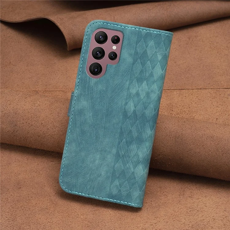 Pour Samsung Galaxy S22 Ultra 5G Imprinting Pattern Cover Stand Wallet Full Protection Phone Case - Green