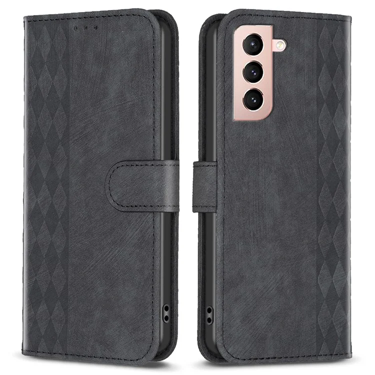 Для Samsung Galaxy S21+ 5G Imprinting Pattern Magnetic Clasp Cover Stand Wallet Phone Case - Черный