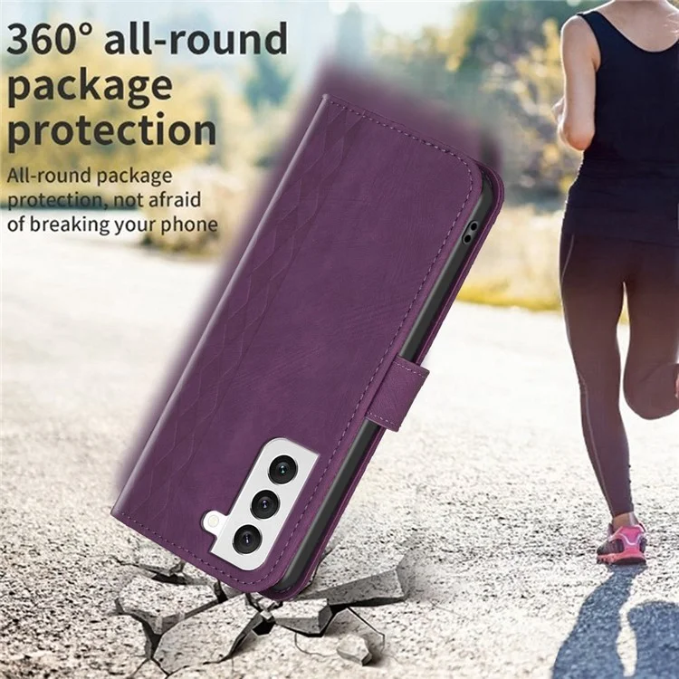 Stoßfeste Hülle für Samsung Galaxy S21 FE 5G Imprinting Pattern Stand Wallet Phone Case - Lila