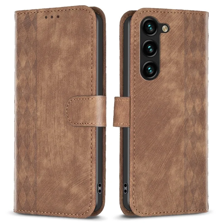 Folio Flip Phone Cover für Samsung Galaxy S23+ Prägung Muster Ständer Geldbörse Schutzhülle - Braun