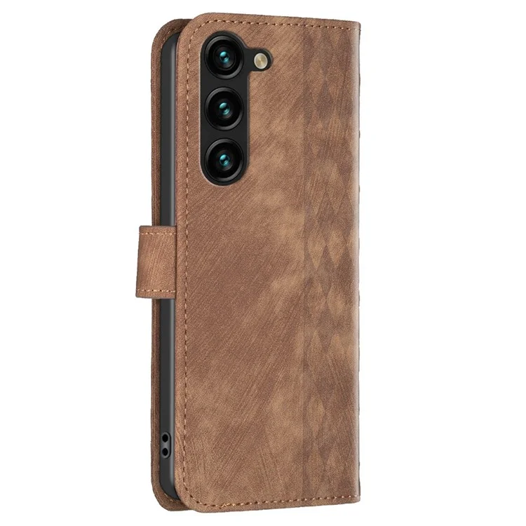 Folio Flip Phone Cover für Samsung Galaxy S23+ Prägung Muster Ständer Geldbörse Schutzhülle - Braun