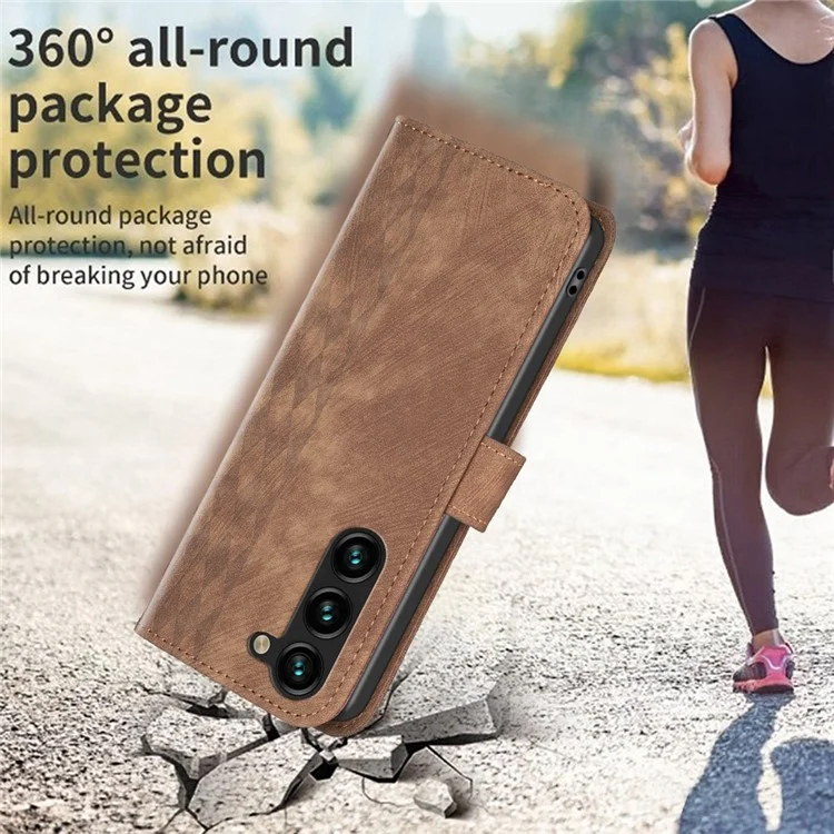 Folio Flip Phone Cover für Samsung Galaxy S23+ Prägung Muster Ständer Geldbörse Schutzhülle - Braun