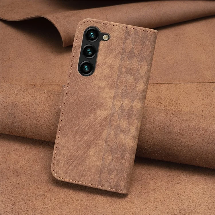 Folio Flip Phone Cover für Samsung Galaxy S23+ Prägung Muster Ständer Geldbörse Schutzhülle - Braun