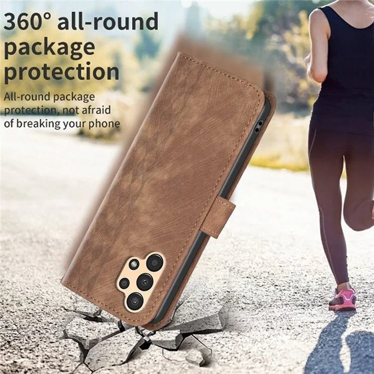 For Samsung Galaxy A13 4G / A13 5G Imprinted Pattern Leather Flip Cover Shockproof Wallet Phone Case - Brown