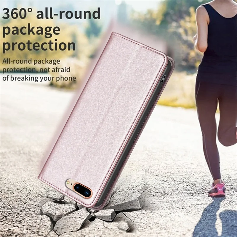 BINFEN COLOR BF18 Pour iPhone 8 Plus / 7 Plus / 6 Plus / 6s Plus Étui en cuir avec fente pour carte Support téléphonique - Or rose