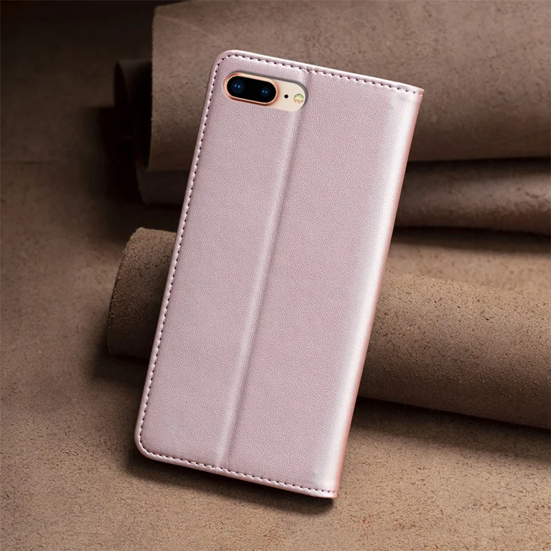 BINFEN COLOR BF18 Pour iPhone 8 Plus / 7 Plus / 6 Plus / 6s Plus Étui en cuir avec fente pour carte Support téléphonique - Or rose