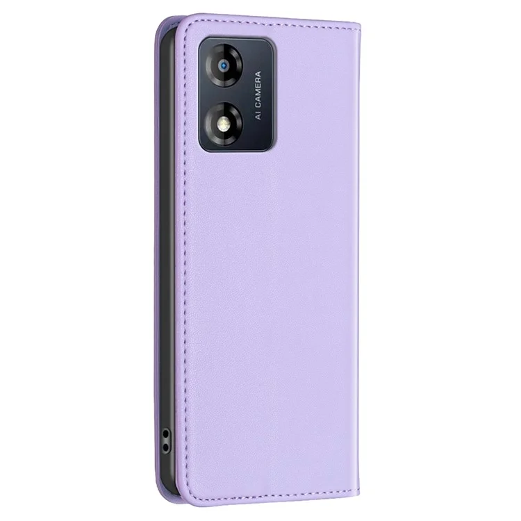 BINFEN COLOR BF18 Para Motorola Moto E13 4G Desenho com Slot para Cartão Capa de Telefone de Couro com Suporte - Roxo