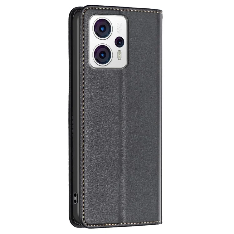 BINFEN COLOR BF18 für Motorola Moto G13 4G / G23 4G / G53 5G Anti-Kratzer Handyhülle aus PU-Leder mit Kartenfach und Ständer - Schwarz