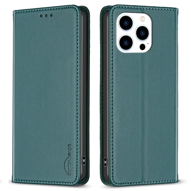 BINFEN COLOR BF18 para iPhone 14 Pro Max Carcasa de protección contra caídas Funda de teléfono de cuero PU Ranura para tarjetas Soporte Cubierta - Verde