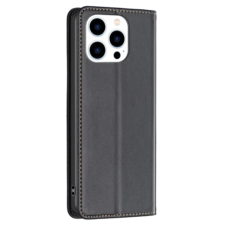 BINFEN COLOR BF18 Para iPhone 13 Pro Max Caso de Telefone Celular Capa de Couro PU com Slot para Cartão Suporte - Preto