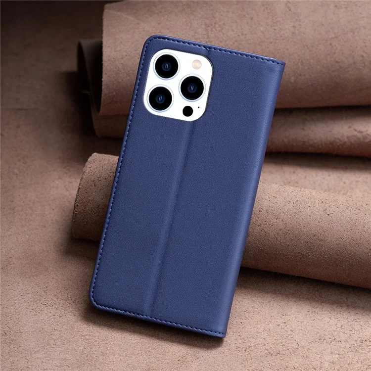 BINFEN COLOR BF18 For iPhone 13 Pro 6.1 inch PU Leather Phone Case Card Slots Folding Stand Cover - Blue