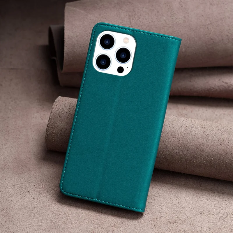 BINFEN COLOR BF18 For iPhone 13 Pro 6.1 inch PU Leather Phone Case Card Slots Folding Stand Cover - Green
