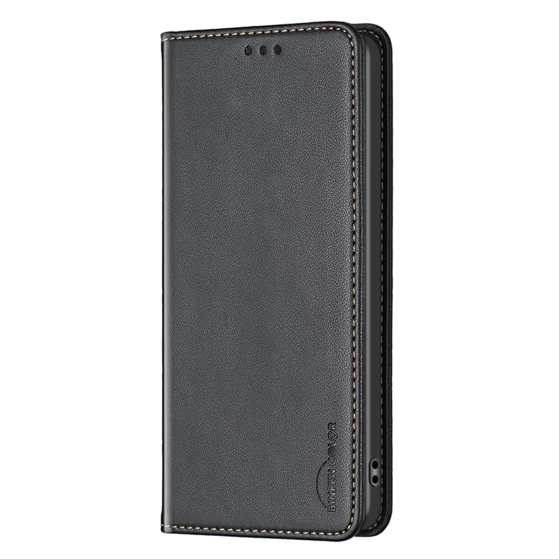BINFEN COLOR BF18 For iPhone 13 Pro 6.1 inch PU Leather Phone Case Card Slots Folding Stand Cover - Black