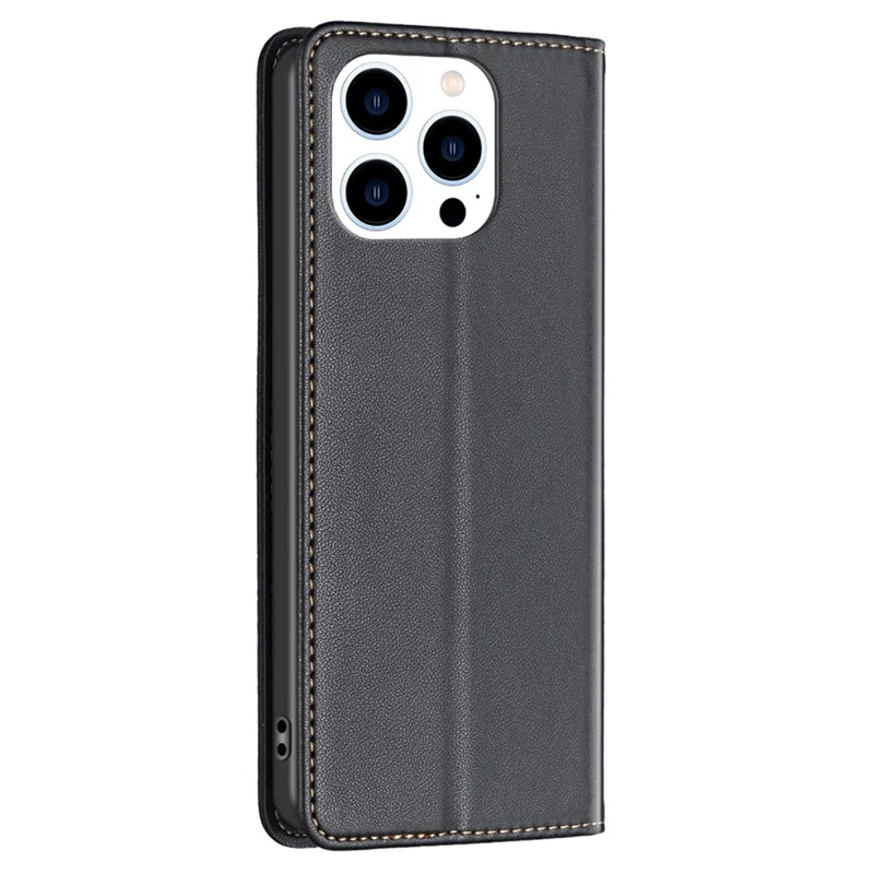 BINFEN COLOR BF18 For iPhone 13 Pro 6.1 inch PU Leather Phone Case Card Slots Folding Stand Cover - Black