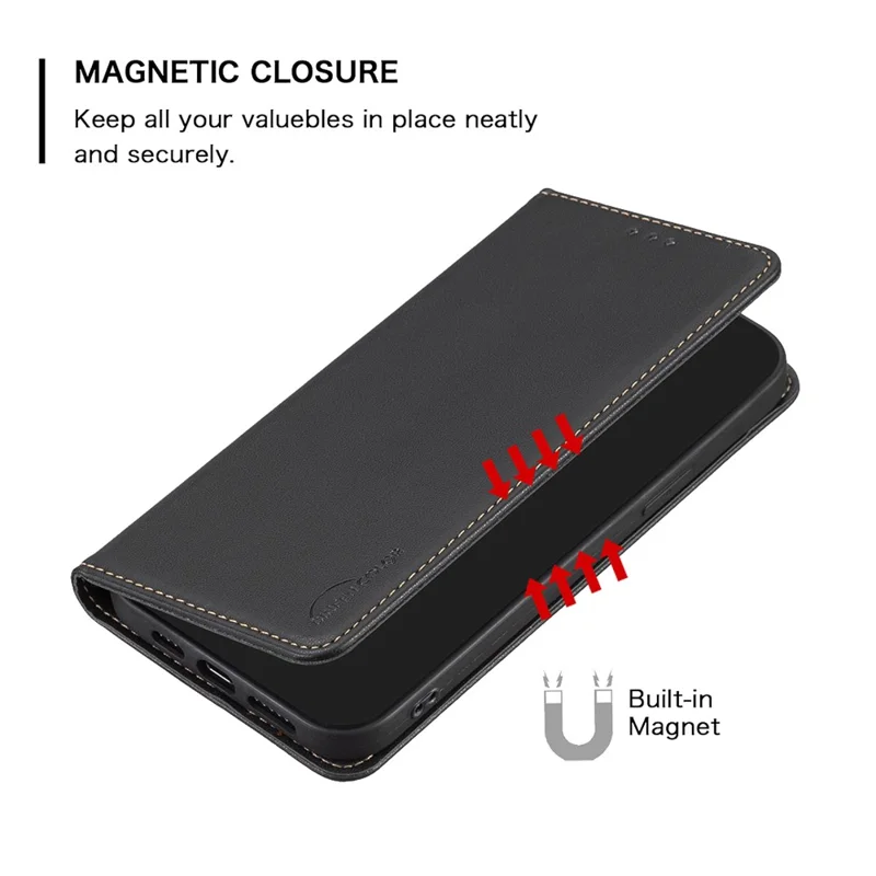 BINFEN COLOR BF18 For iPhone 13 Pro 6.1 inch PU Leather Phone Case Card Slots Folding Stand Cover - Black