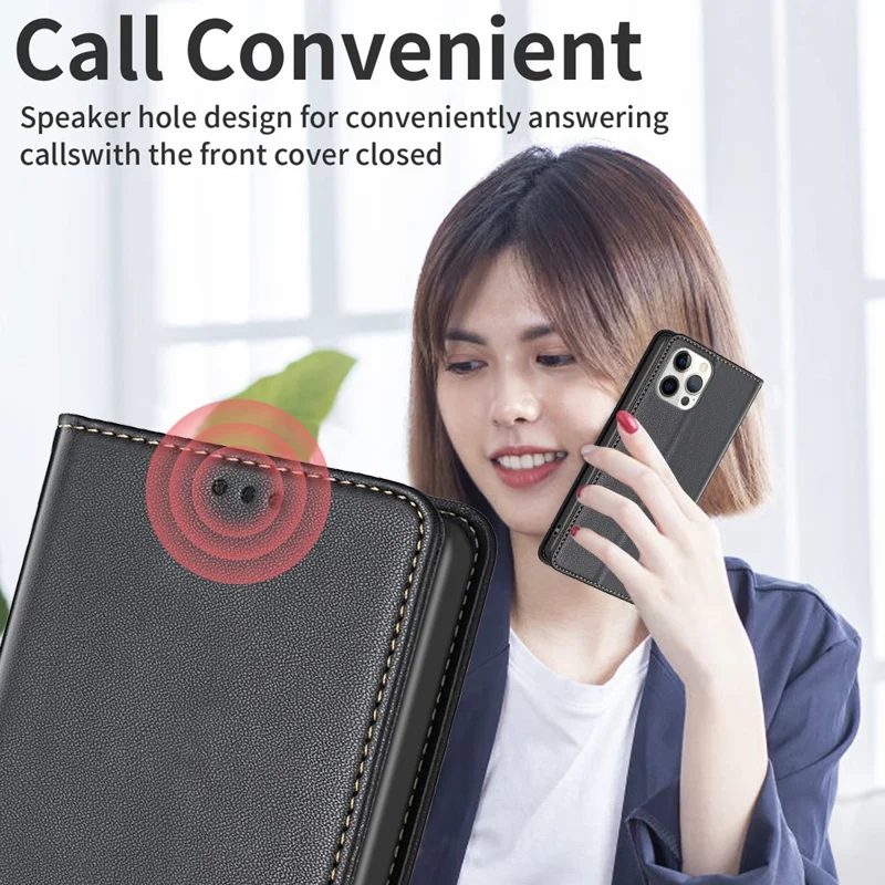 BINFEN COLOR BF18 For iPhone 13 Pro 6.1 inch PU Leather Phone Case Card Slots Folding Stand Cover - Black